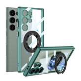 Samsung S24 Ultra Clear Back Cover With MagSafe Charging And 360 Rotating Invisible Stand-Green Color